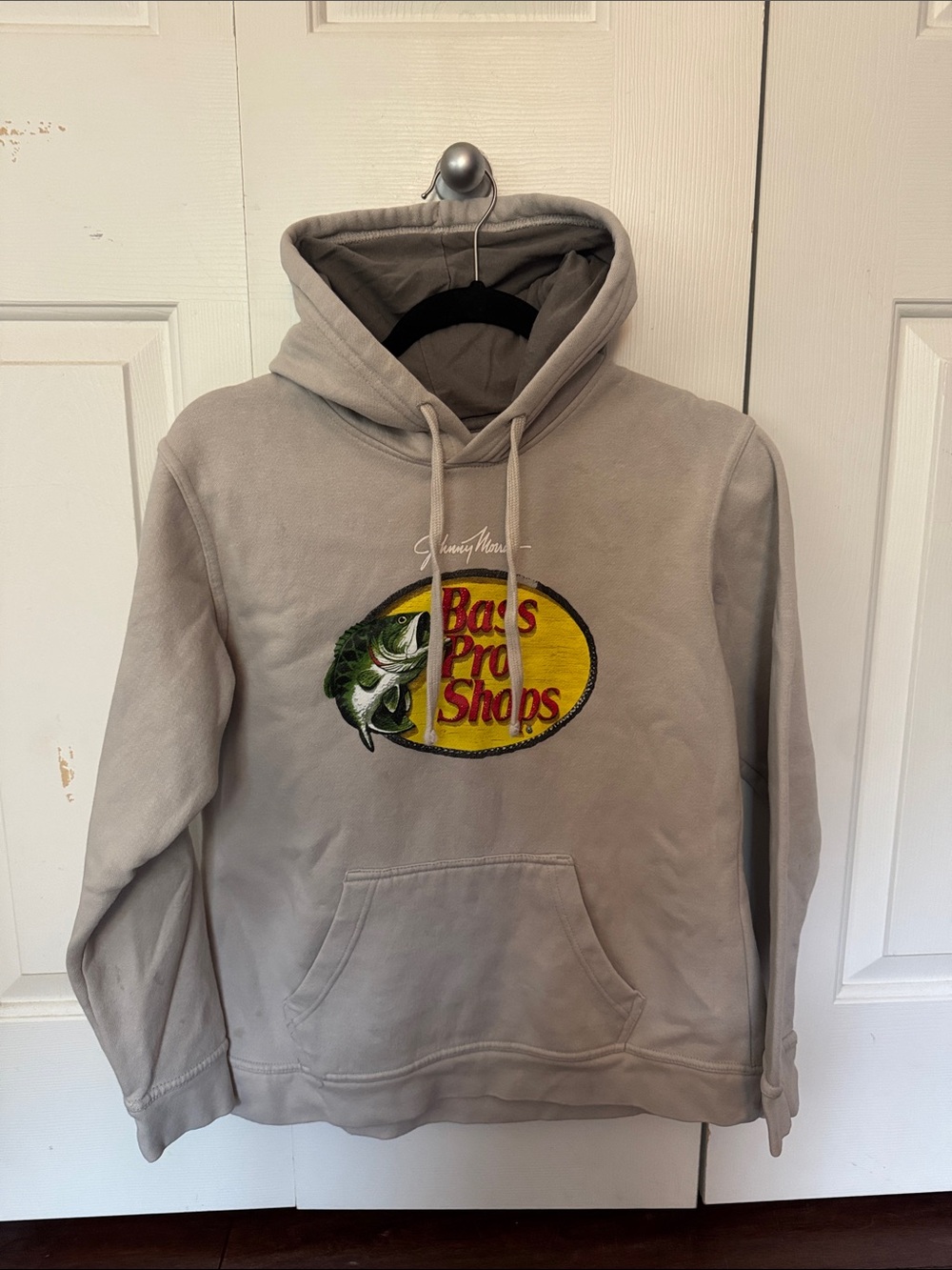 Bass Pro Shops Beige Crewneck Hoodie with Yellow Logo Patch